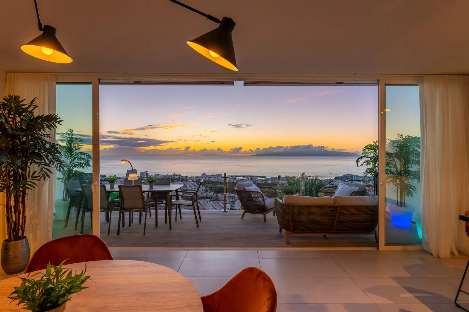 Sunset over Costa Adeje seen from the living room